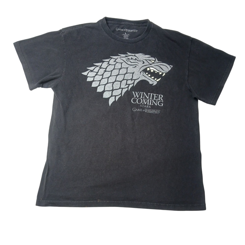 Game of Thrones T-Shirt Mens L‎ Black Winter Is Coming House Stark Direwolf 2012